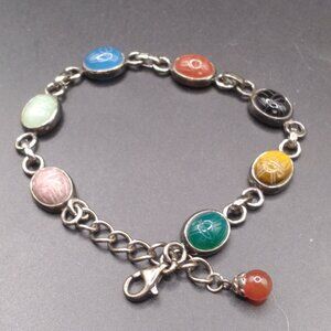 Sterling Silver Semi Precious Stones Scarab Bracelet